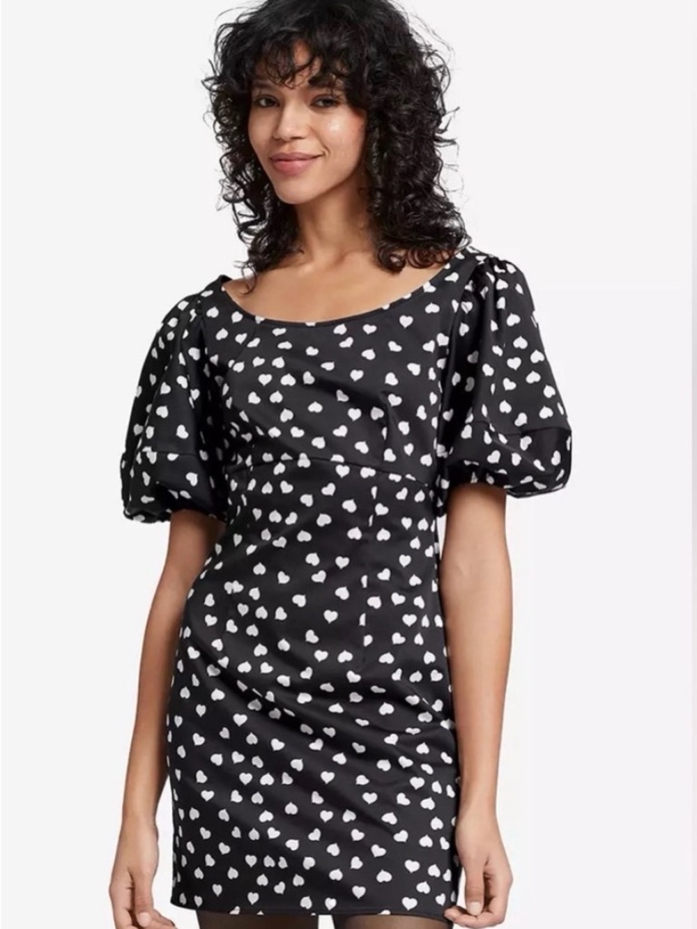 & Other Stories Black Mini Dress with White Heart Print